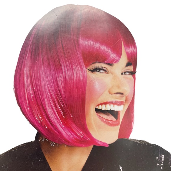 hyde and eek Other - Light Up Bright Hot Pink Bob Hair Wig, Halloween Costume, with bangs chin length